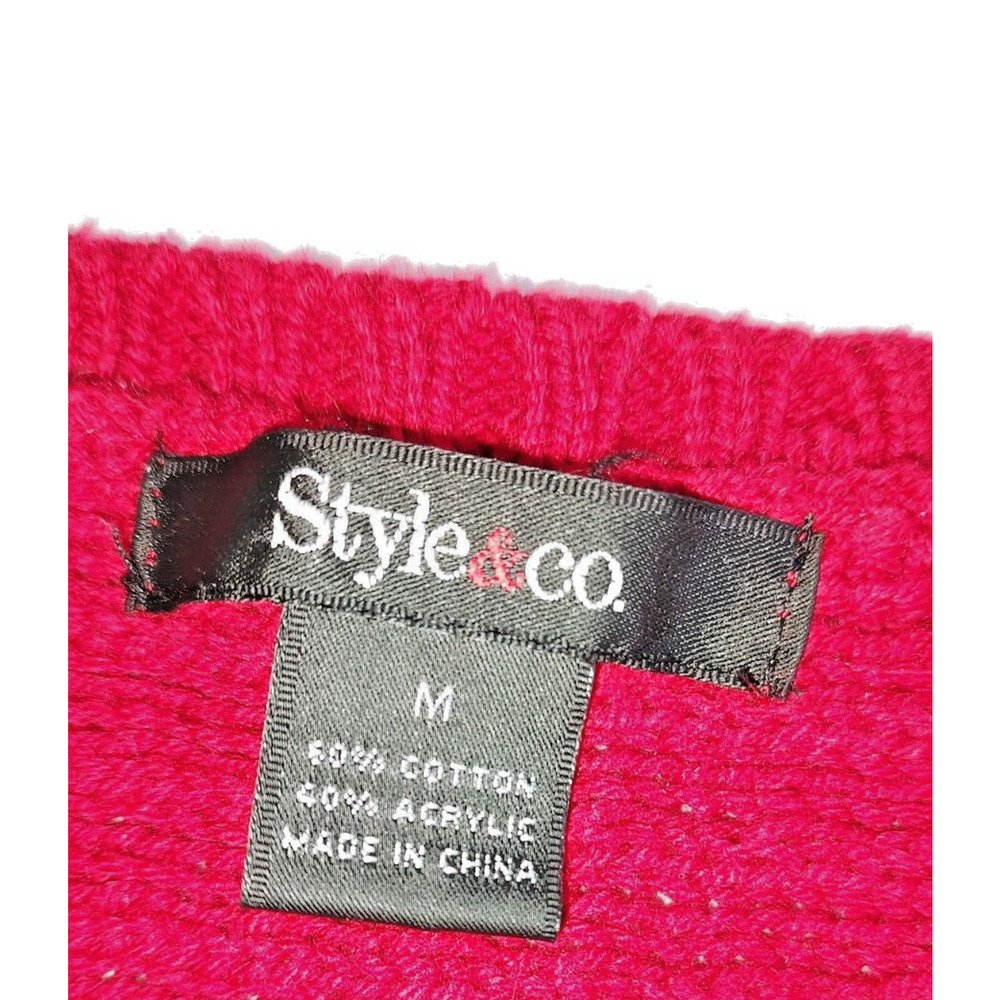 Style & Co. Woman's Red Pullover Sweater Size M Cable Knit Stretch 3 knit Styles - Picture 10 of 11